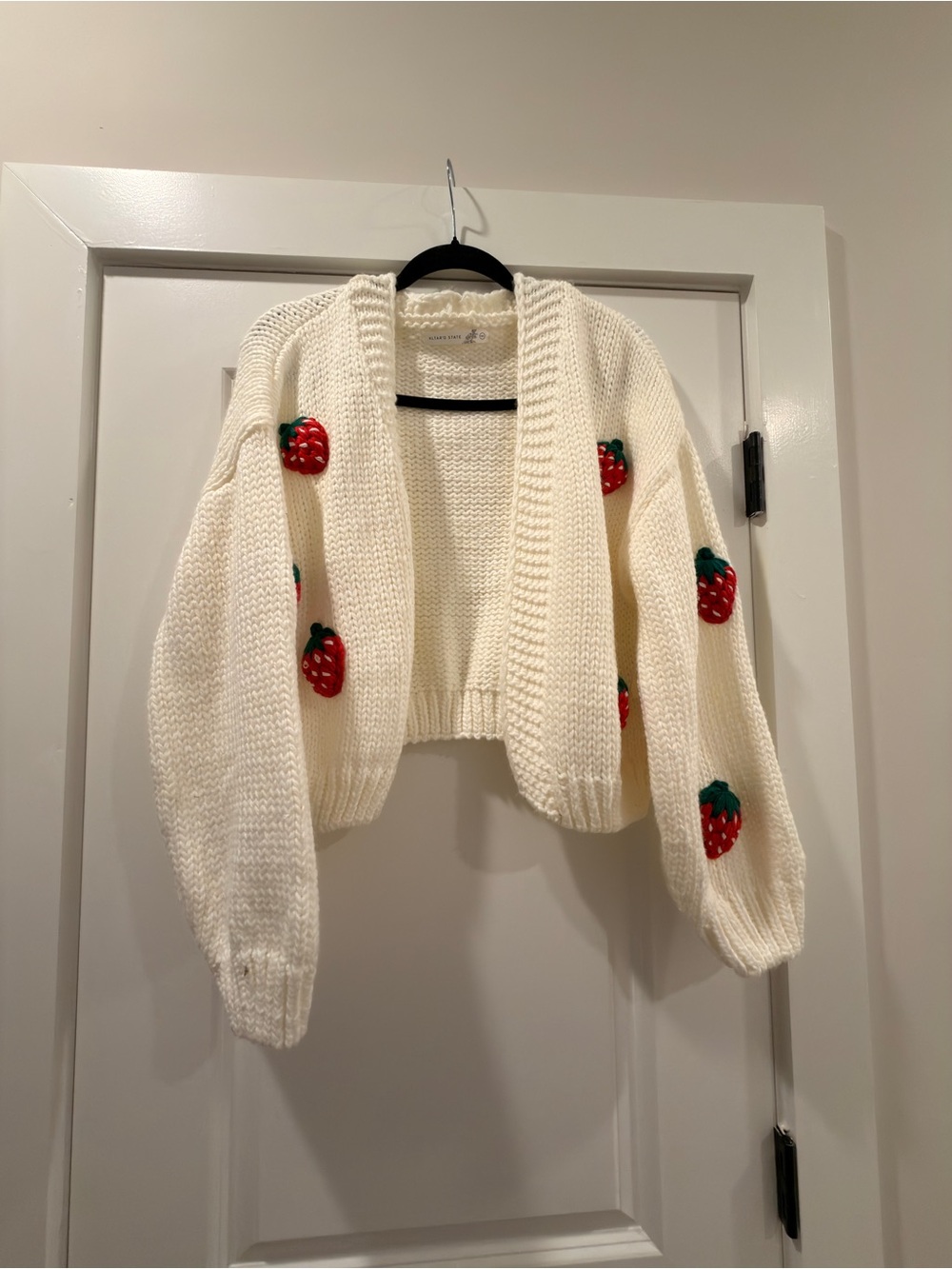 Altar'd State Cream Cropped Cardigan with Strawberry Embroidery - Brand New M/L